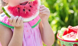夏日婴儿吃瓜照